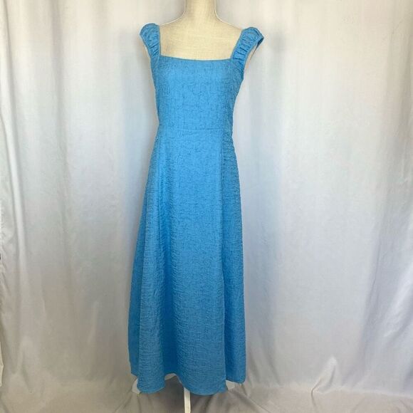 ASTR THE LABEL Midi Blue Dress Lace Up Open Back NWOT Women M Crinkle - Picture 1 of 11